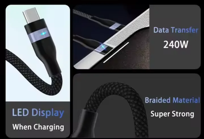 3FT USB-C fast charging cable, 240W power delivery – OEM quality cord for iPhone 16 Pro, Samsung Galaxy, iPad, and MacBook Pro