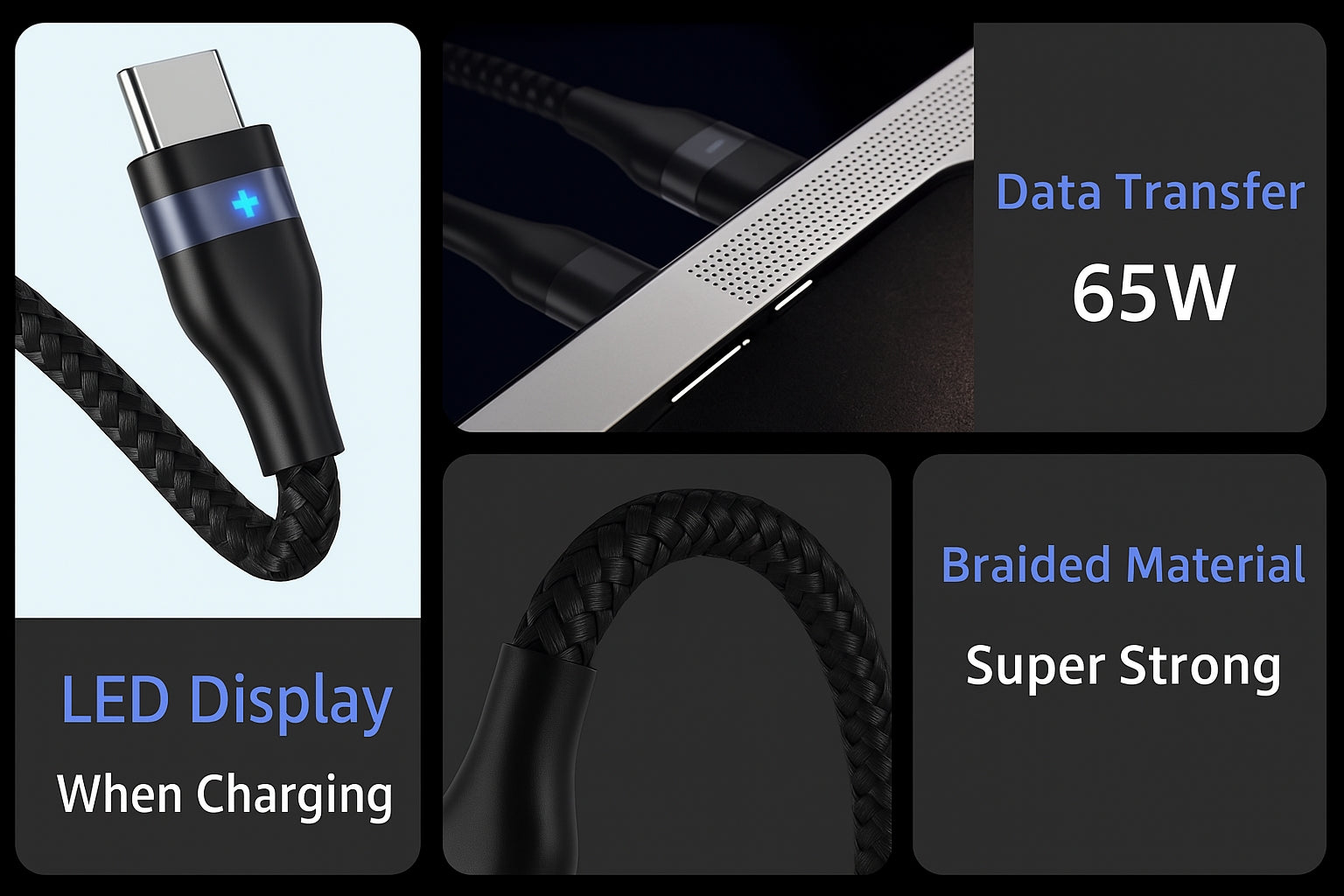 240W USB-C to USB-C Power Delivery Cable - Fast Charge with Smart LED Indicator