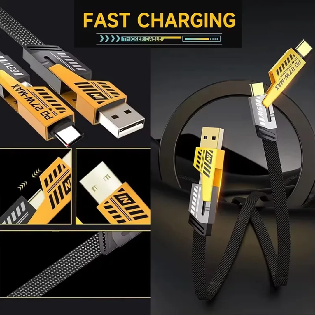65W 5A 4-in-1 Fast Charging Cable | Multi-Device USB Charger for Mobile Phones & Tablets