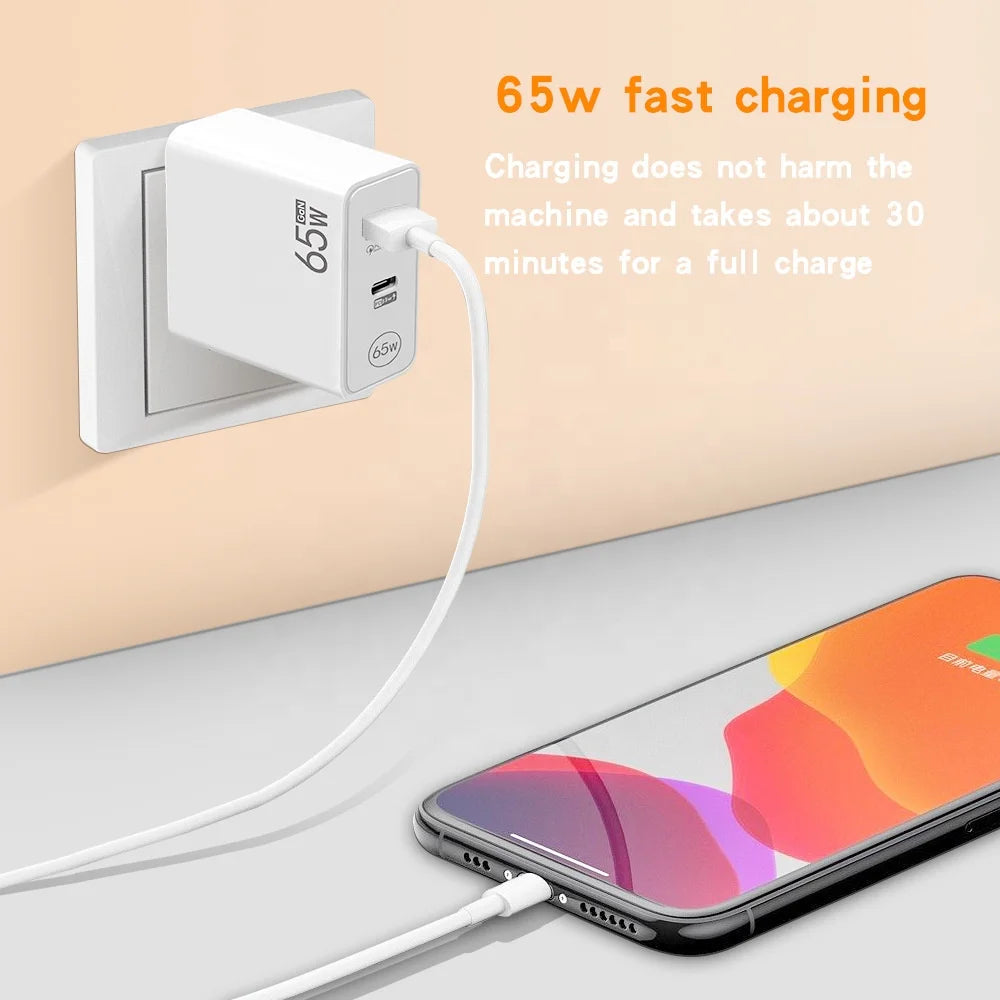 65W Dual Output Charger | High-Speed USB-C PD & QC 3.0 Wall Adapter for Travel & Home Use

