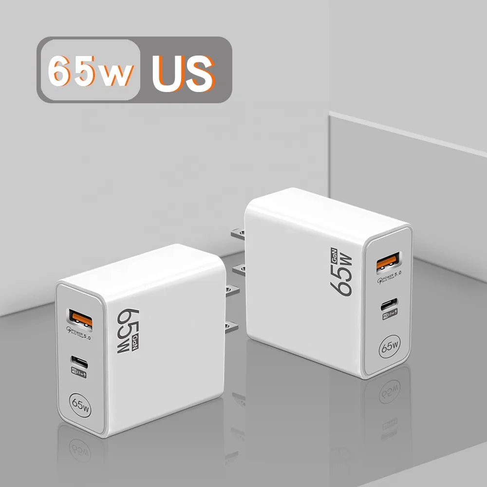 65W USB-C Fast Wall Charger | Dual Port PD & QC 3.0 for iPhone, Android, Laptop & More