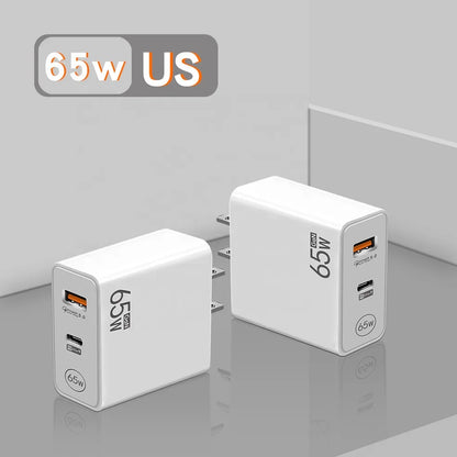 65W USB-C Fast Wall Charger | Dual Port PD & QC 3.0 for iPhone, Android, Laptop & More