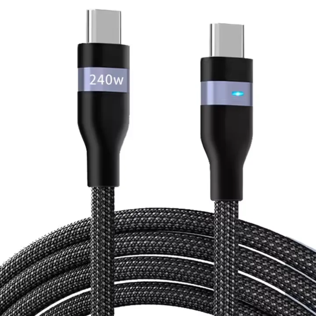 High-Speed 240W USB-C Charging Cable - Braided Construction &amp; LED Charging Light
