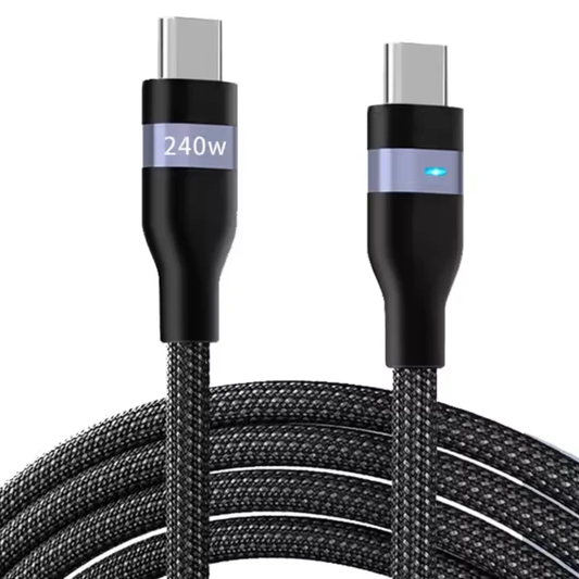 High-Speed 240W USB-C Charging Cable - Braided Construction &amp; LED Charging Light
