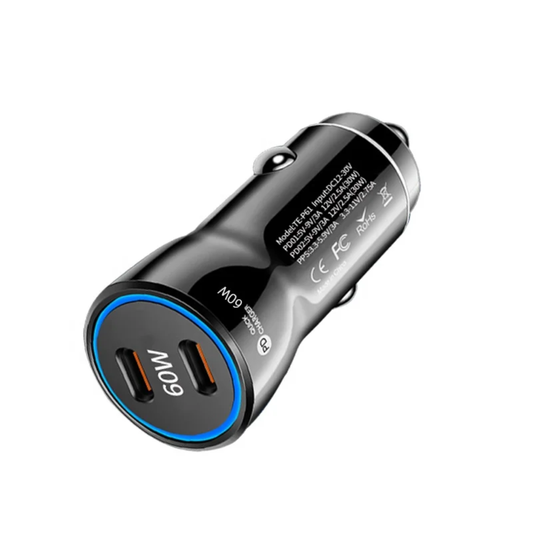 Universal 60W Car Charger Type C Quick Charge 3.0 Dual PD Phone Adapter Car Cigarette Lighter for iPhone Huawei Samsung Xiaomi